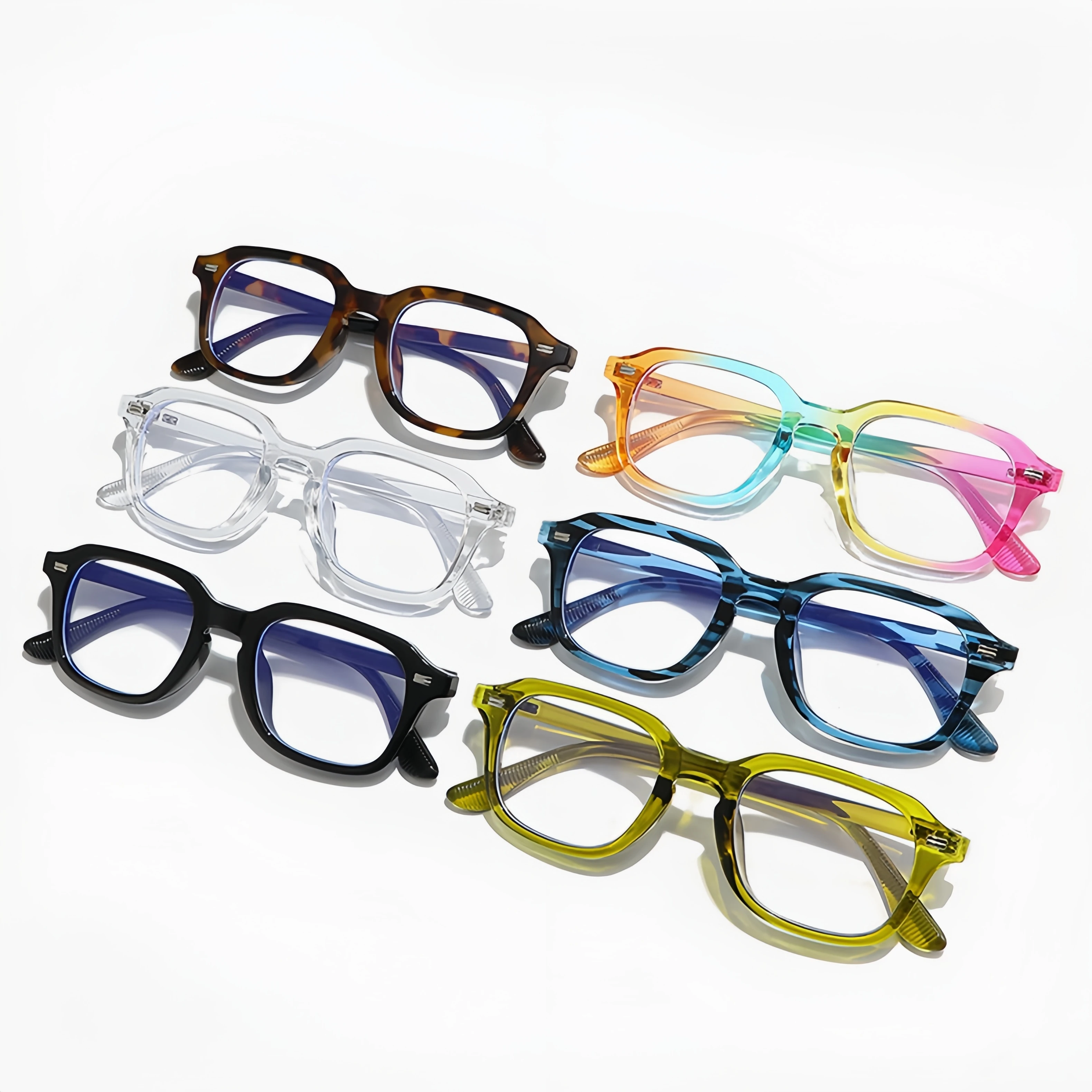 Korean Style Fashionable Retro Rivet Square Frame Anti-Blue Light Glasses for Men and Women Decorative Glasses Frames