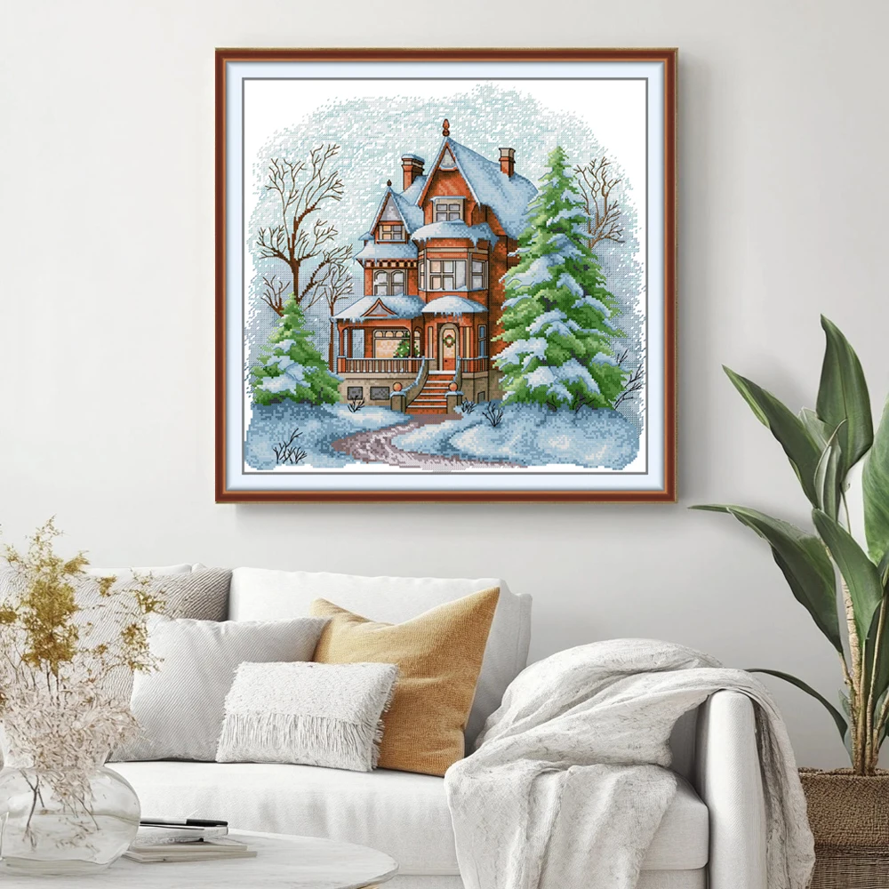 

Набор для вышивки крестом Joy Sunday A Winter Villa HD, штампованная ткань с узором Aida 16/14/11CT, нитки DMC, набор для вышивания «сделай сам», художественные поделки