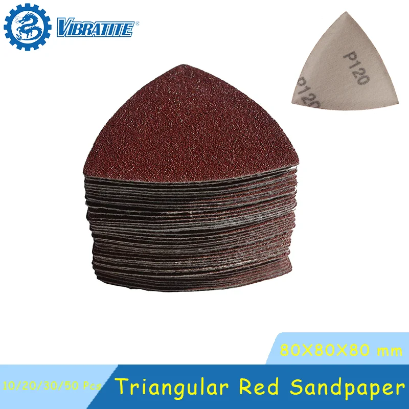 80X80X80mm Triangular Red Sandpaper 10/20/30/50 Pcs Hook & Loop Assorted 60-320 Grits for Polishing Wood Plaster Metal Stone