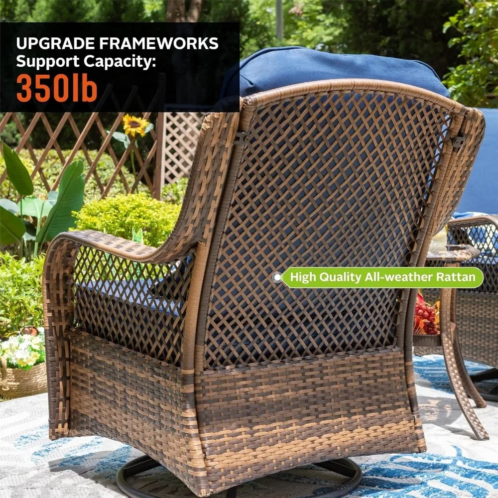 Oversized Outdoor Swivel Rocker Chairs Set Piece with Table and Rocking & Swivel Chairs Support 350lbs Wicker Outdoor Furniture