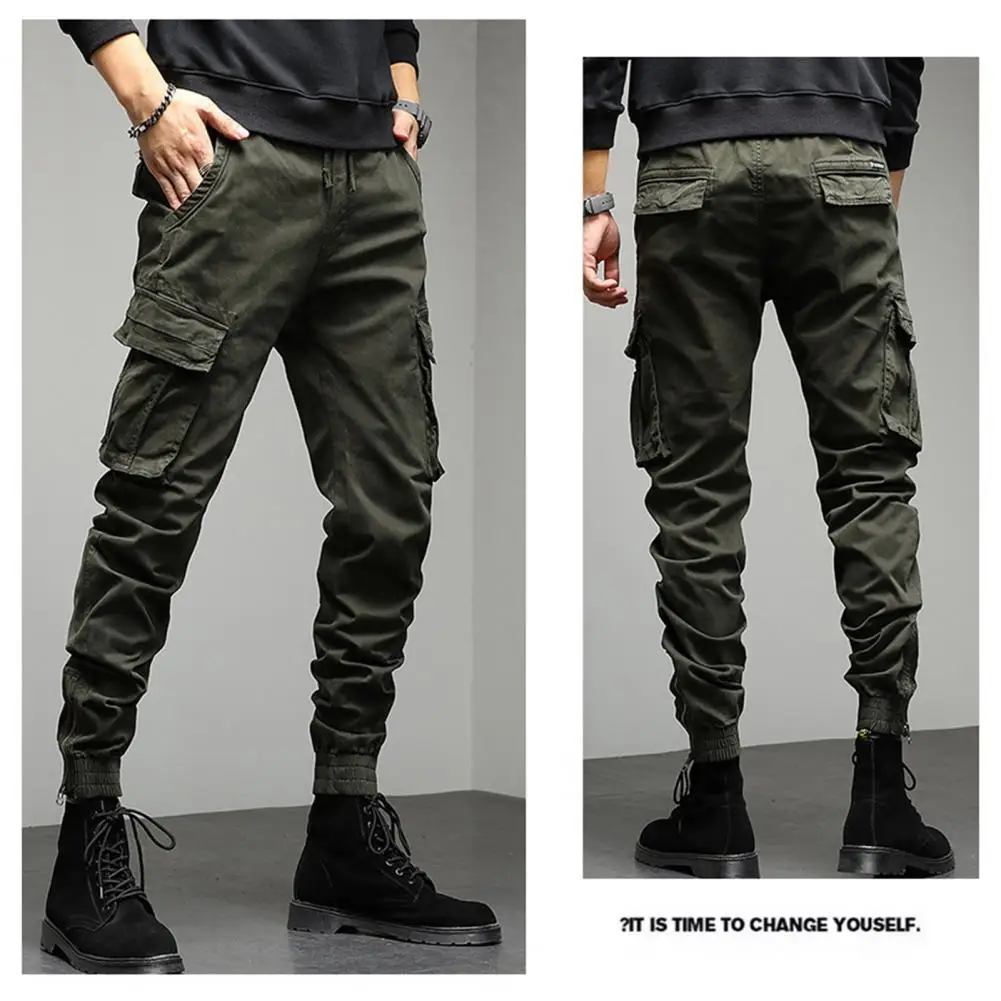 

Men Straight Leg Cargo Pants Men Camo Print Flap Pocket Cargo Pants Solid Color Outdoor Camping Sport Long Trousers Streetwear