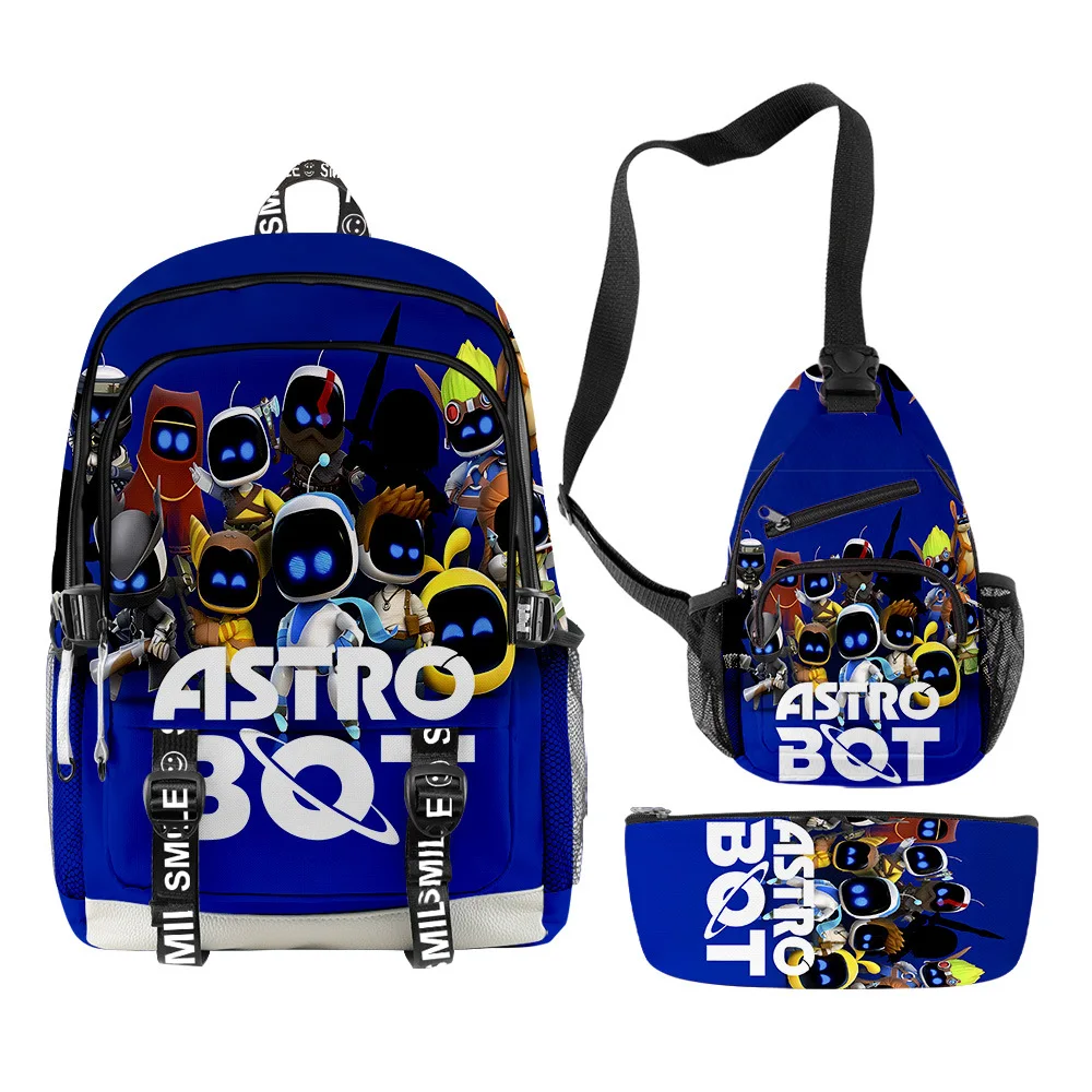 Astro bot anak muda, kotak pensil tas dada ransel multifungsi Notebook Oxford motif 3D 3 buah/set klasik trendi