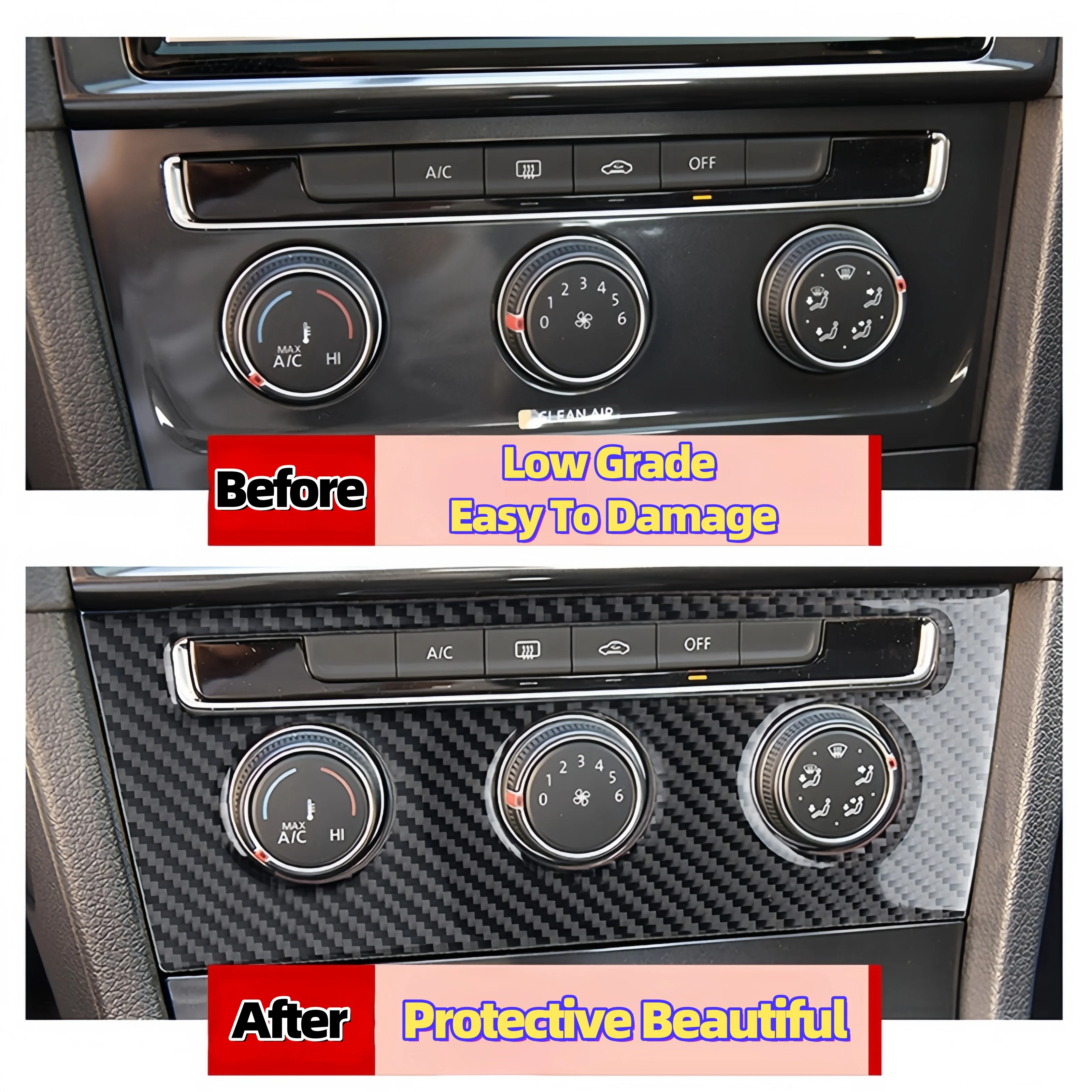 ل VW Golf 7 GTI Mk7 14-19 ألياف الكربون سيارة مركز التحكم تكييف الهواء لوحة التحكم غطاء الكسوة ديكور ملصق السيارات Zublika #4