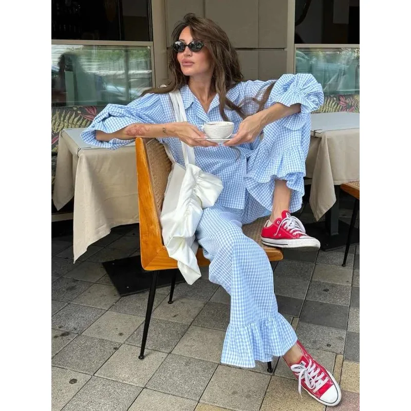 

Новый женский комплект для сна из 2 предметов: полосатая пижама с отложным воротником, ночная рубашка с длинным рукавом и брюки, повседневный стиль