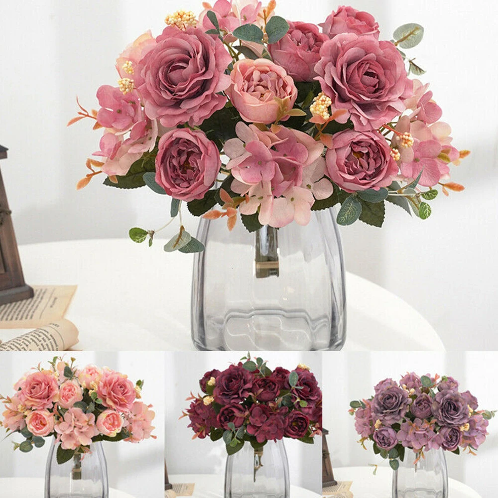 Vintage European Hydrangea Peony Simulation Flowers Living Room Furnishings Wedding Home Table Decoration Shooting Props