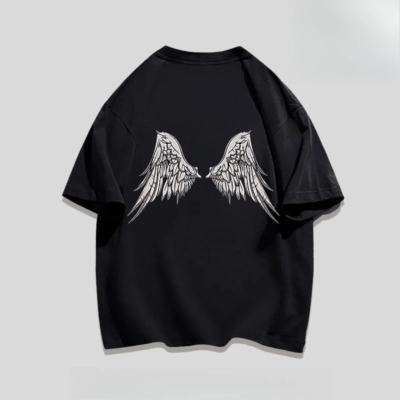 

Wing Print Short-Sleeve T-Shirt Western Vintage Couples Matching Casual Hip-Hop Oversized Fit Unisex y2k top tshirt