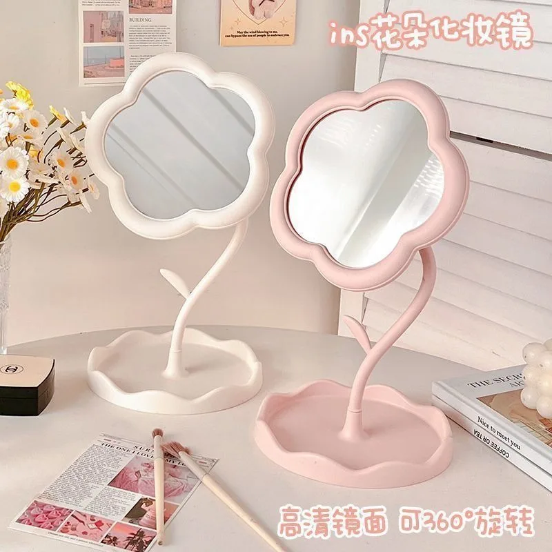 Makeup Dressing Mirror, Floral Pattern, Office Dormitory Decoration, High-end Style, Bedroom Home Supplies