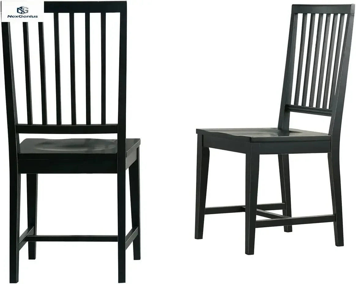 Wood Dining Chairs Set Of Two Classic Black Rubberwood Slatted Seats Dining Room Furniture 250 Pound Weight Capacity