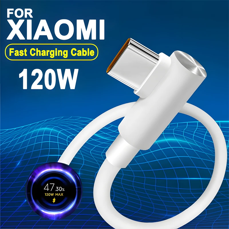 PD 120W USB A To Type C  Fast Charging Elbow Turbo Cable  For Xiaomi 14 13 12 Pro Ultra Redmi Series Notebook K50 Blackshark 5 4