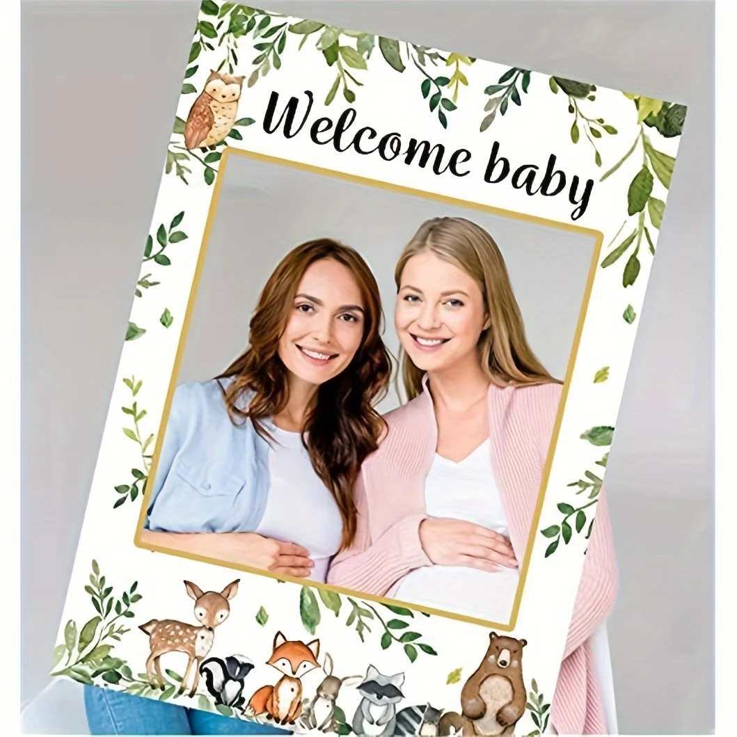 Woodland Baby Shower Decorations-Welcome Baby Photo Booth Frame Boy & Girl Gender Neutral Forest Animal Decor for Showers