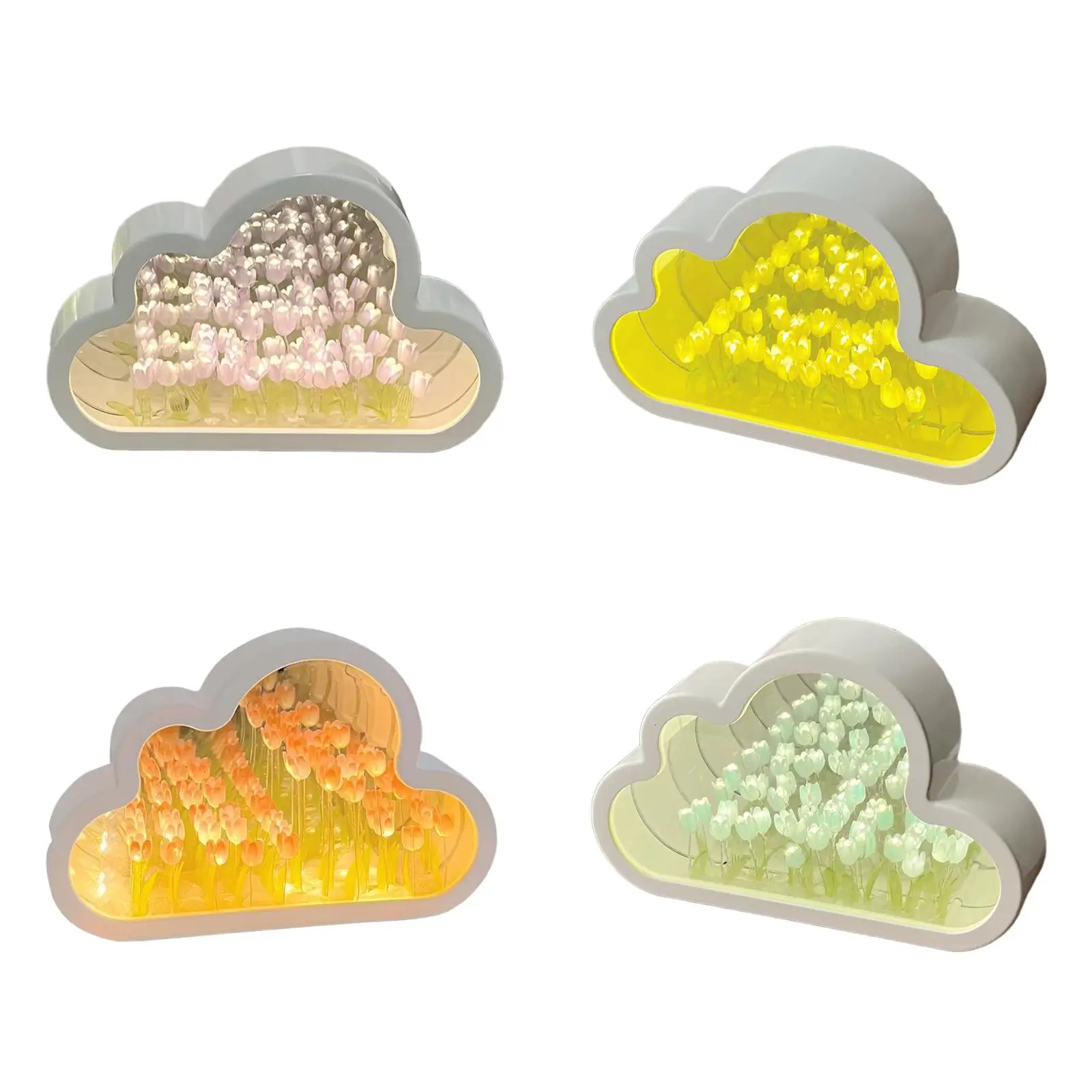 Fai da te Tulip Mirror Night Light regalo floreale regalo di anniversario artificiale 9 Flower Tulip Lamp per Office Bedroom Home bagno Decor