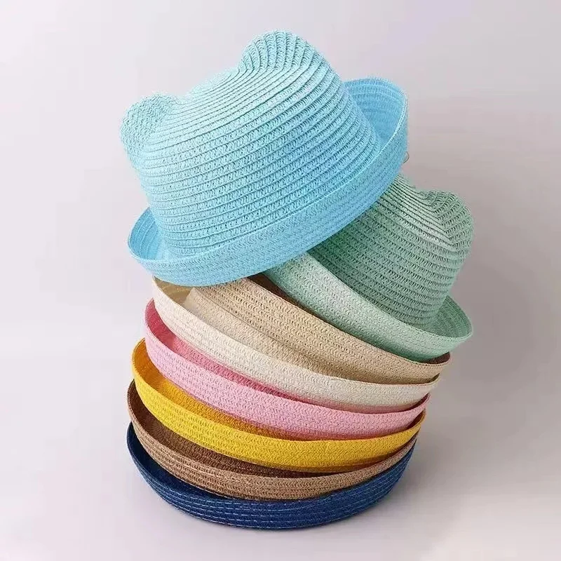 

Children's Clothing Cat Ears Summer Children's Bow Sun Hats Men and Women Dome Sunscreen Kids Beach Sun Hats Fedora Hats