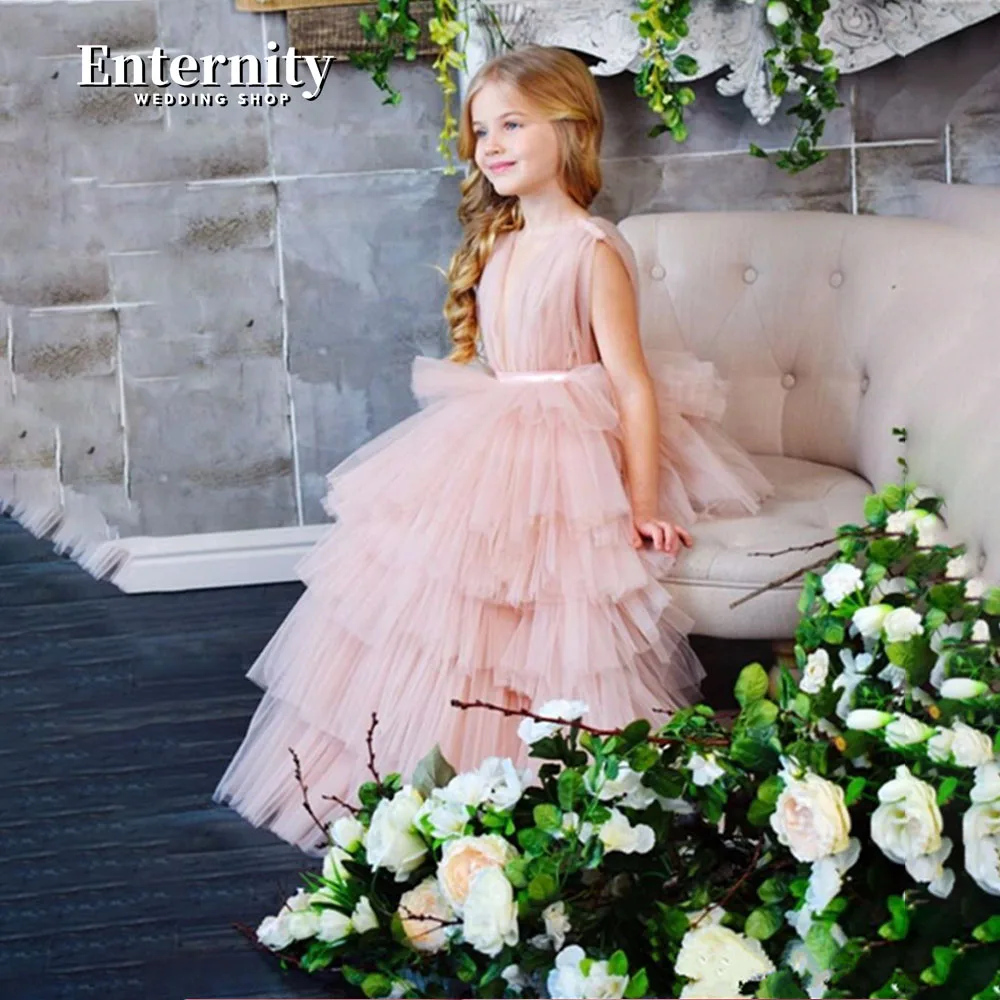 Princesse Enfant O คอชุดเดรสผู้หญิงลายดอกไม้ Bow A-Line sleevess Bow Bow-กระโปรงยาวถึงพื้น vestidos