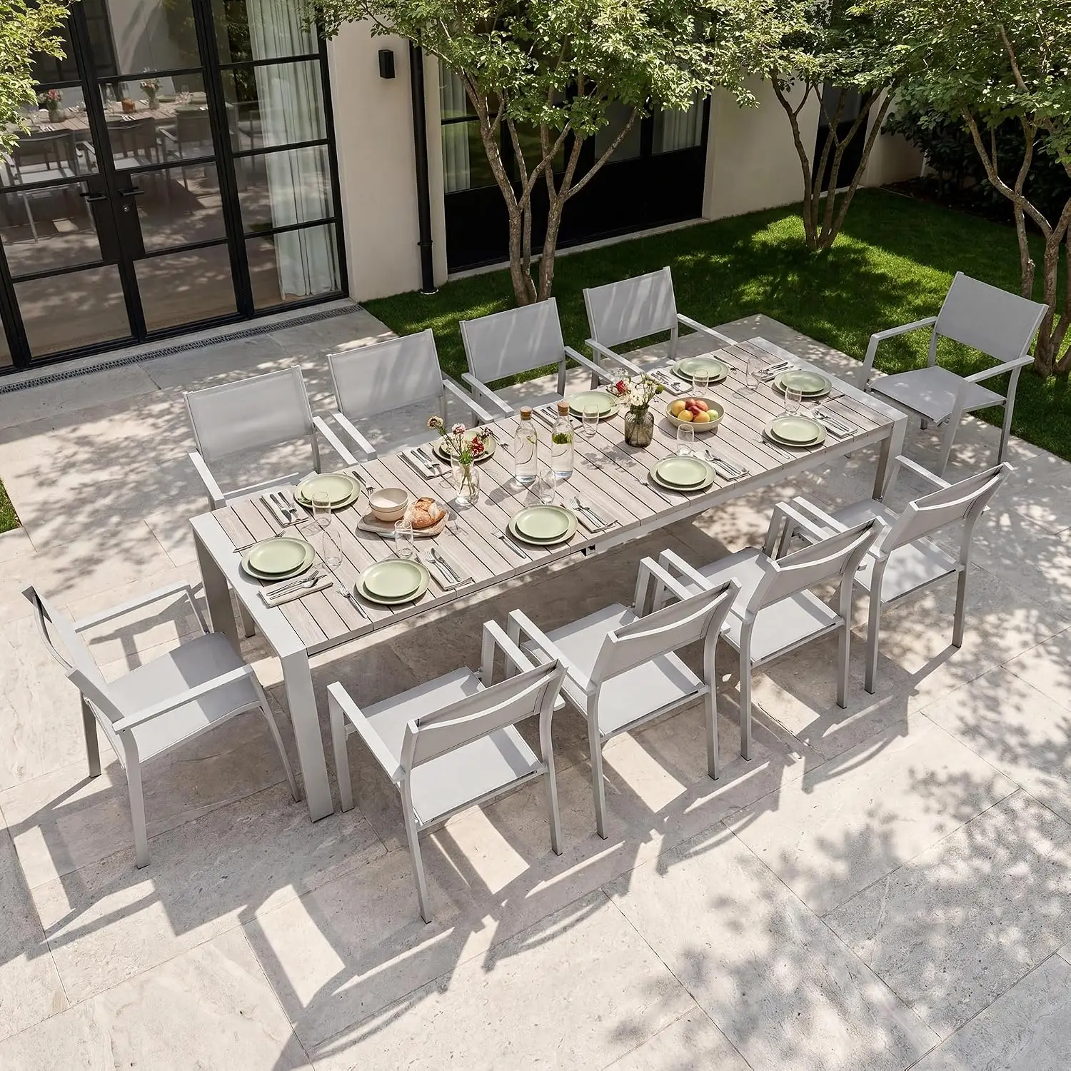 9-Piece Patio Dining Set Extendable Aluminum Table 8 Chairs Outdoor Garden Furniture, Customized