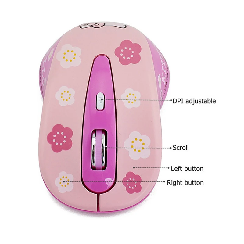 2.4G Wireless Computer Mouse Ergonomic Silent Creative Mause Hallo Kitty Cute Mice Girl Pink Gift For Laptop PC MAC Computer