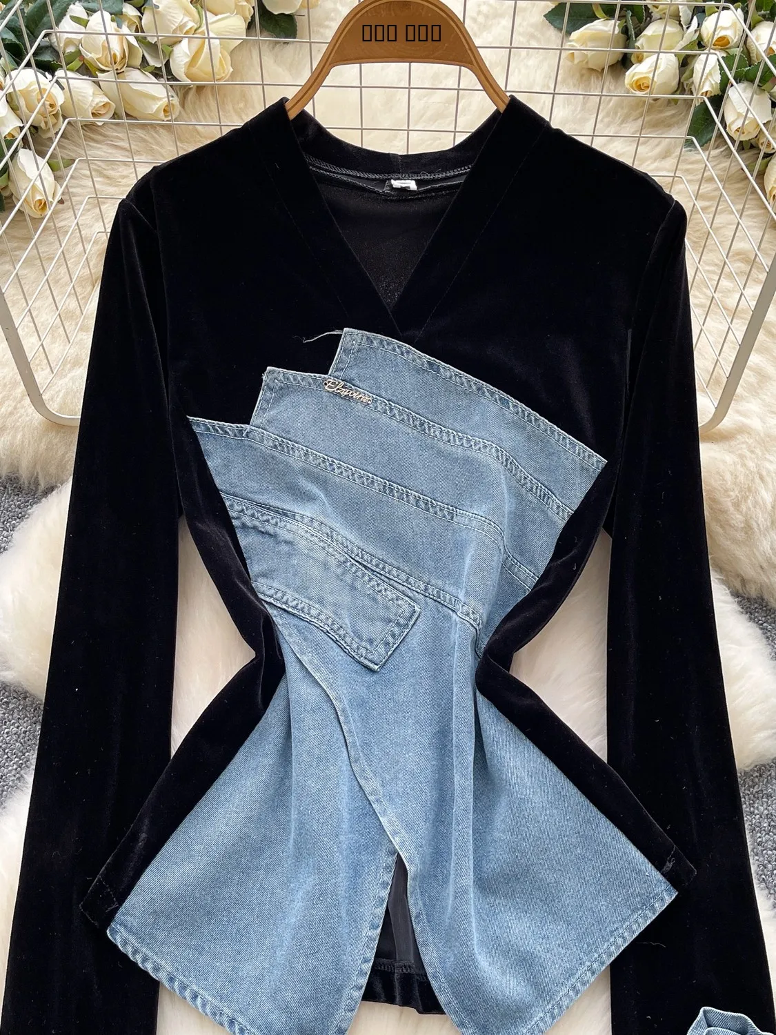 طقم أزياء نسائي للخريف والشتاء، تنورة منتفخة عالية الخصر وطباعة زهور الورد طويلة، تصميم غير متساوي