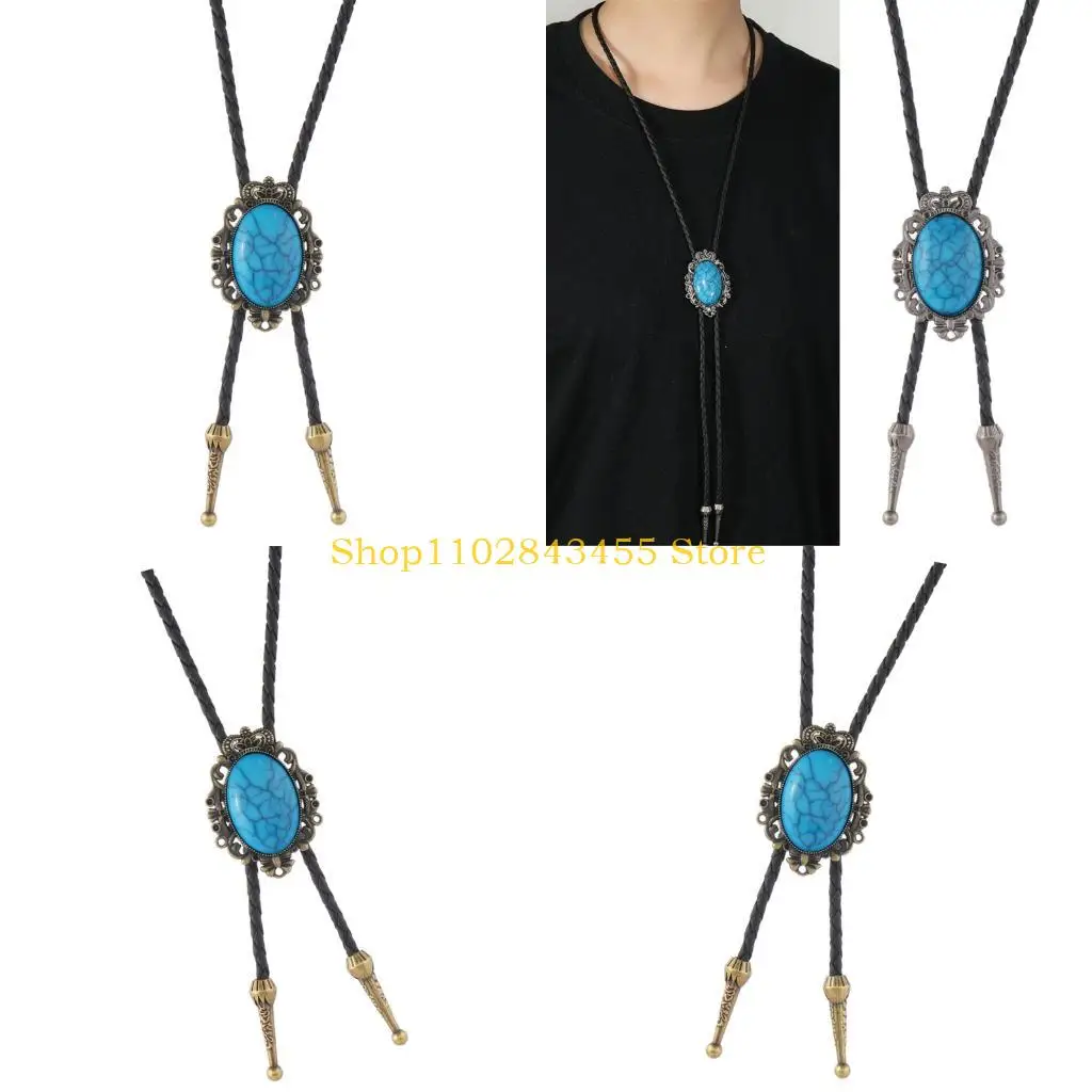 

49MC галстук-боло ручной работы с акцентом на бирюзовый камень, регулируемое кожаное ожерелье для торжественной носки и одежды