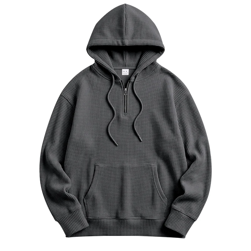 Herren Frühling und Herbst Einteiliger Waffel-Strick 1/4 Reißverschluss Lässiger Loser Kapuzenpullover, Geeignet für den Täglichen Gebrauch – Detail 20