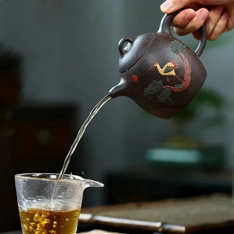 

310ml Yixing Purple Clay Tea Pot Raw Ore Black Gold Sand Teapots Handmade Chinese Zisha Dragon Egg Kettle Household Tea Set