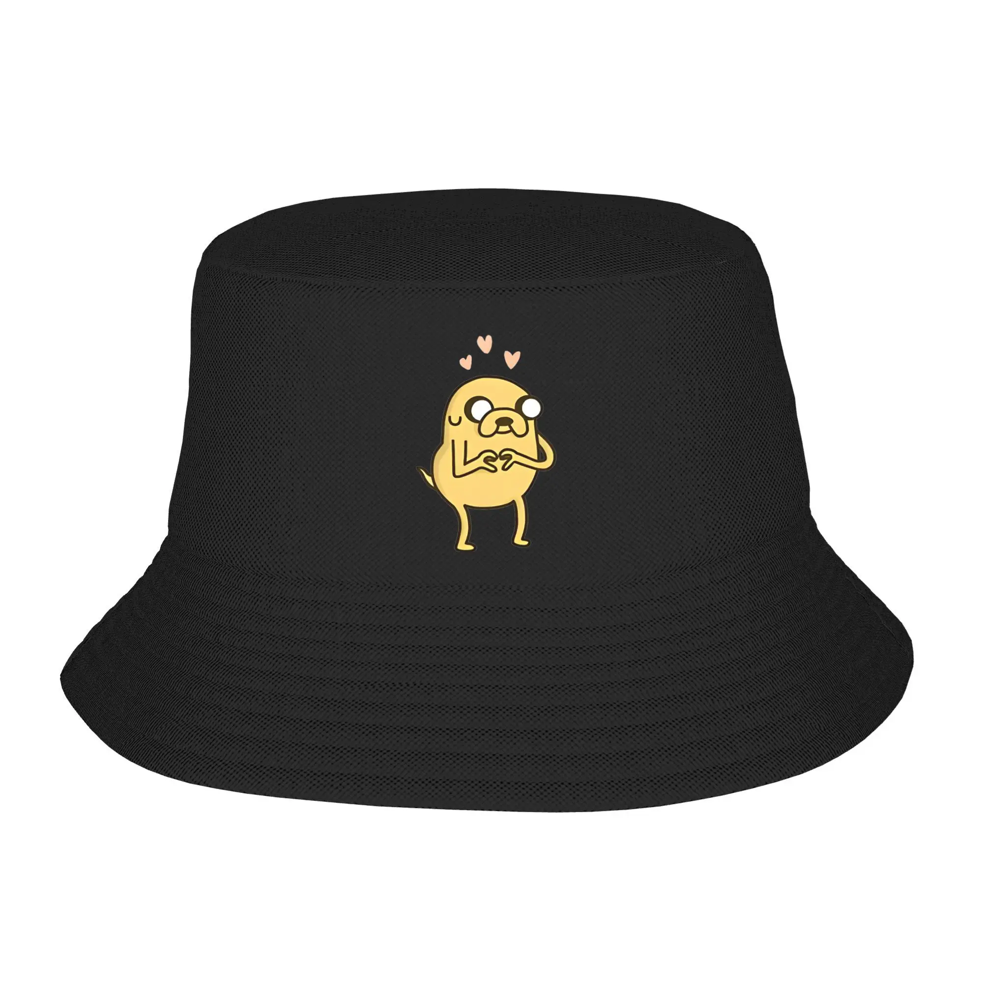 Trendy Adventures Time Jake the Dog Hearts Bucket Hats Teen UV Protection Hiking Fishing Caps Travel Headwear Panama Hat