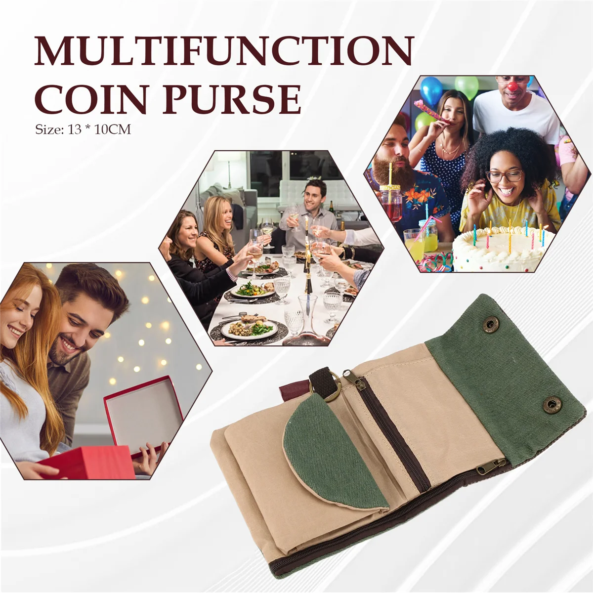 ELBA_Unisex حقيبة محفظة قماش يدوية مطوية بثلاث طبقات (أخضر)