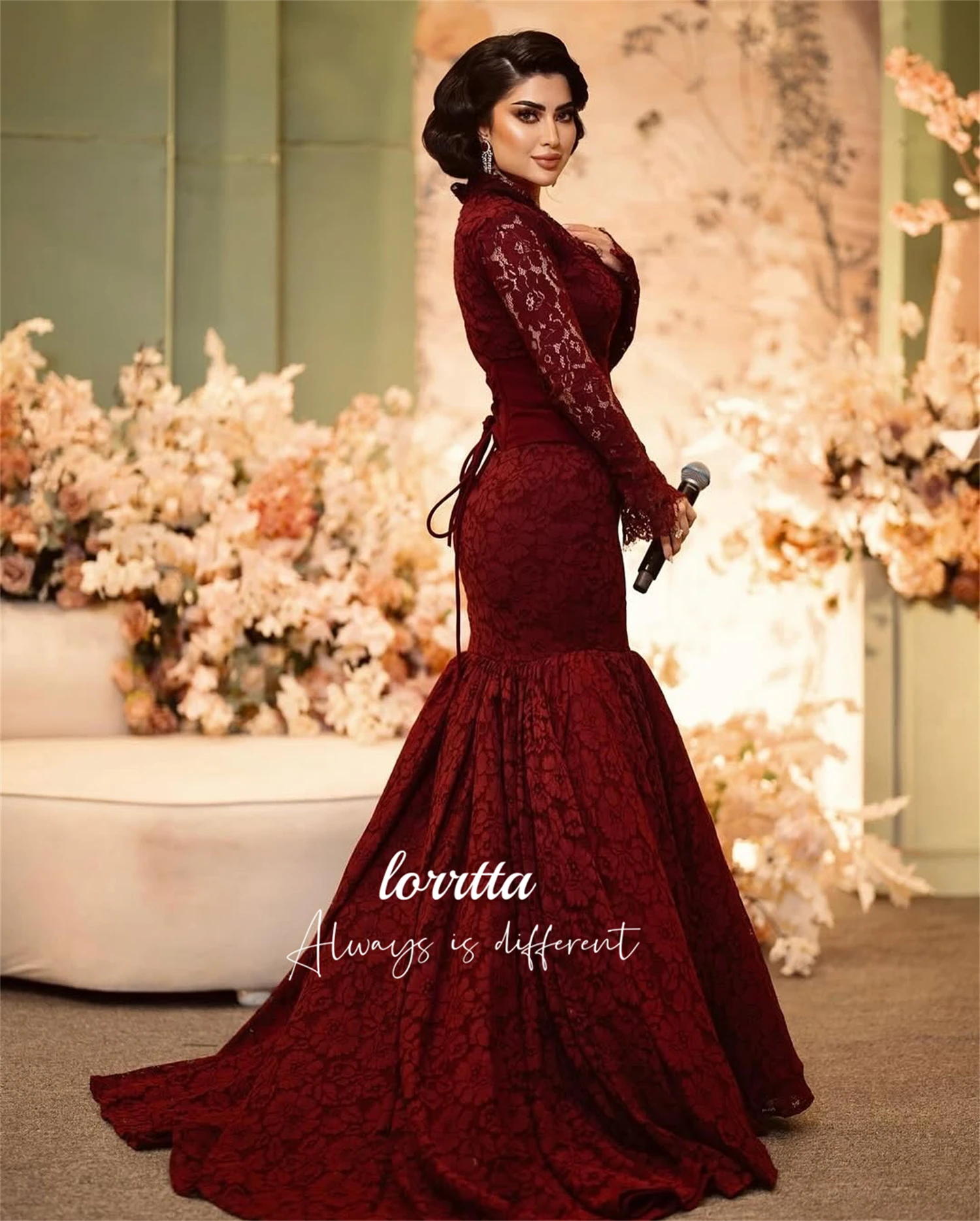 Lorrtta Customized Lace Fabric Wedding Party Dress Bespoke Occasion Dresses for Special Occasions Long Sleeves Evening Dresses