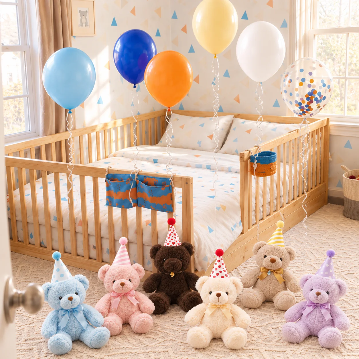 4-8Sets 9.8Inch Teddy Bear Stuffed Animal Mini Party Hats and Pastel Balloon Ribbon for Birthday Party Baby Shower - view 4