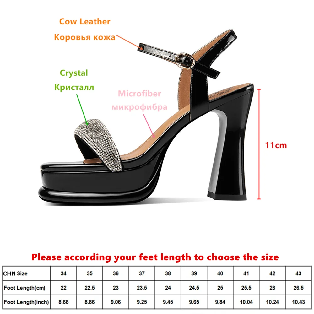 Aucegi New Brand Design Crystal Square Peep Toe Sandals Women Roman Buckle Strap Platform Thick High Heels Wedding Party Shoes