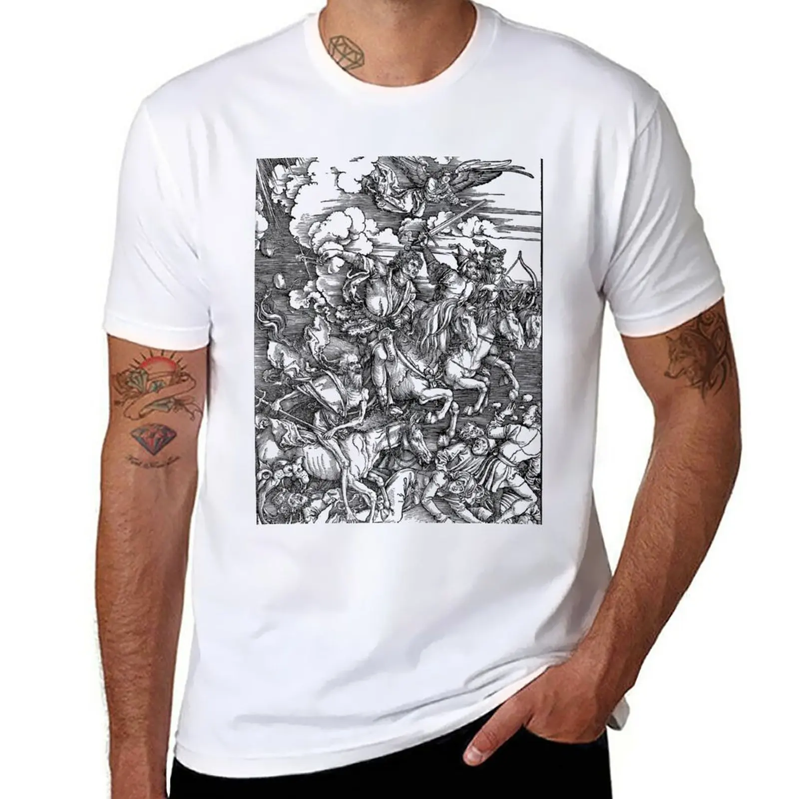 

New Four Horseman Medieval Renaissance Apocalypse illustration T-Shirt black t shirts korean fashion slim fit t shirts for men