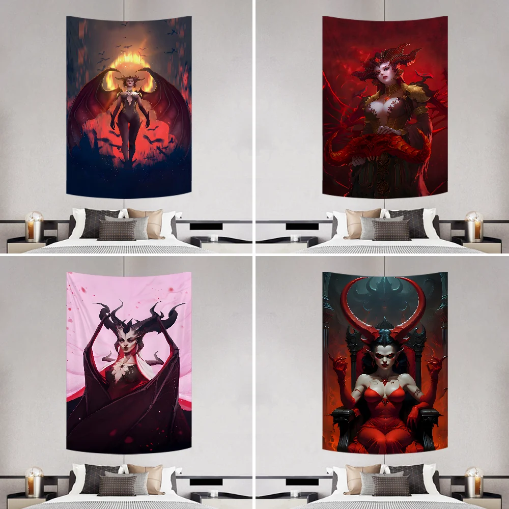 L-Lilith D-Diablo-ES 4  Tapestry Decoration Party Background Hanging Cloth Bedroom Tapestry Room Decor Aesthetic