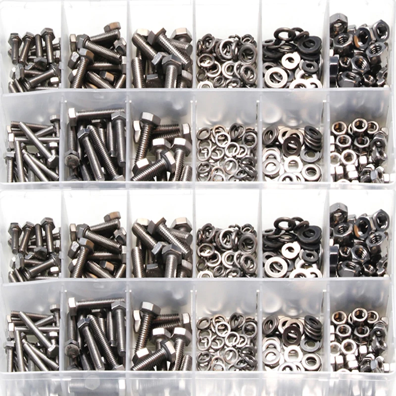 

475PCS Stainless Steel Metric Hex Bolts Head Cap Hexagon Socket Nut Screw with Lock Silver Flat/Elastic Washer Bolt M4 M5 M6