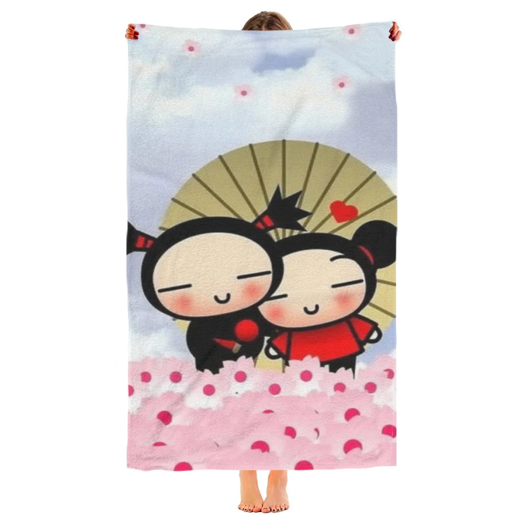 

Quick Drying Beach Towels Cute Cartoon Pucca Garu Printing Towel Super Absorbent Pool Towel Blanket