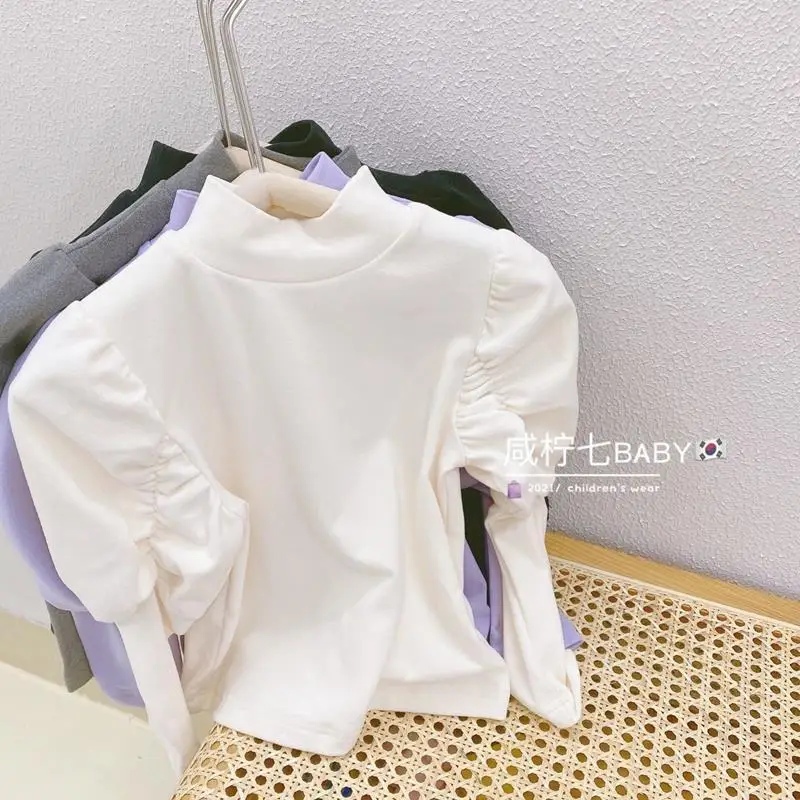 Children\'s Bubble Sleeves Bottom Shirt Autumn/Winter New Girls\' Elastic Casual Long sleeved T-shirt Top