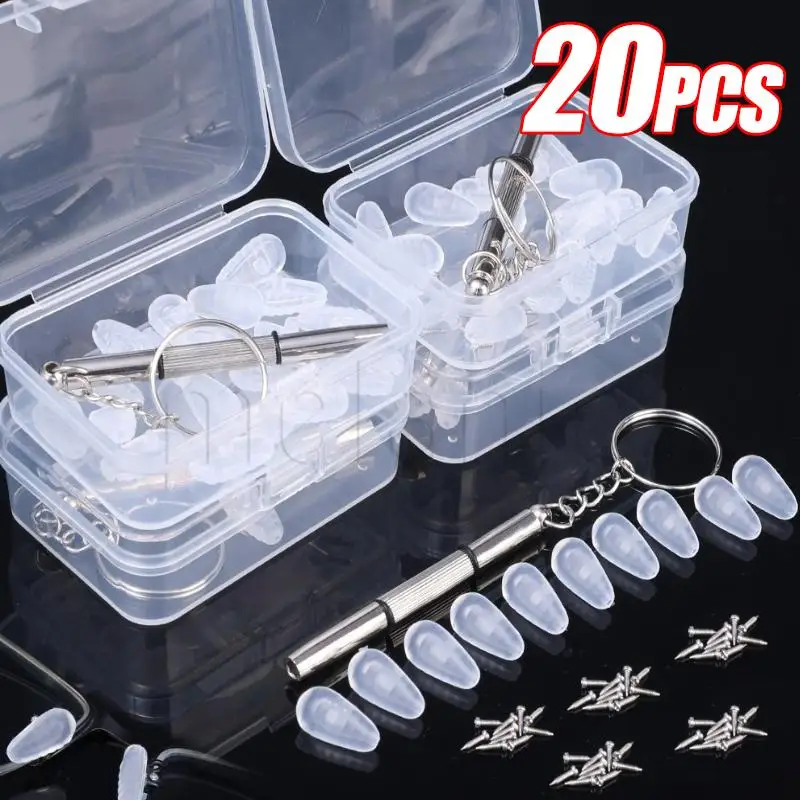 20Pcs Eyeglass Nosepad Kit Soft Silicone Glasses Nose Pad/Eyeglasses Repair Accessories Kit Non-Slip Replacement Nosepads Set