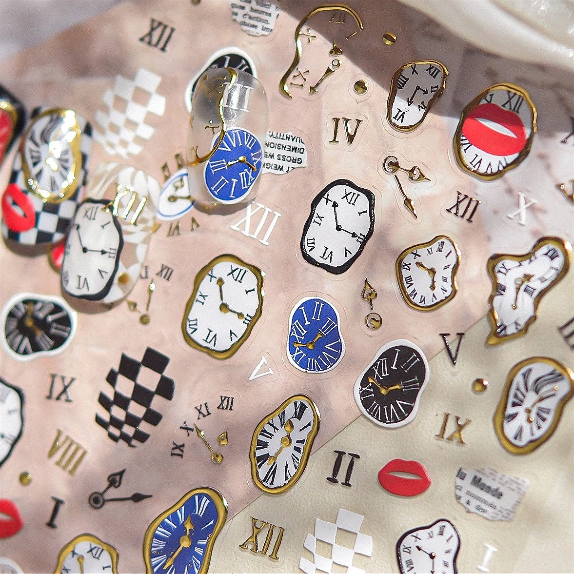 

Irregular Clock Pattern Number Gold Metal Block Planet Star Moon Starlight Rhinestones Love Heart Laser Nail Art Stickers Decals
