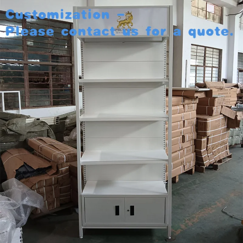 custom.Four Stand Display Rack with Light Box and Cabinet