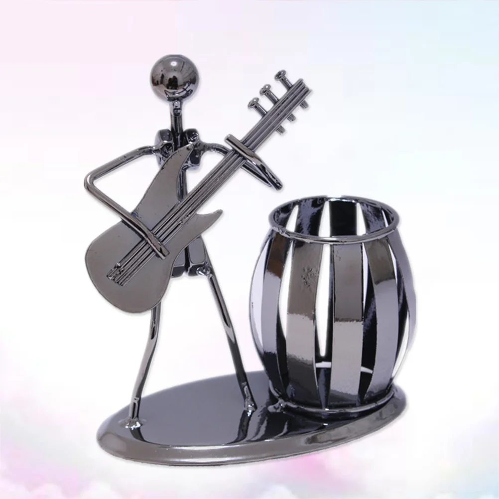

Electric Bass Holder Vintage Musician Iron Pen Holder Desktop Decoration Iron Art Craft For Office Home Bar Gift