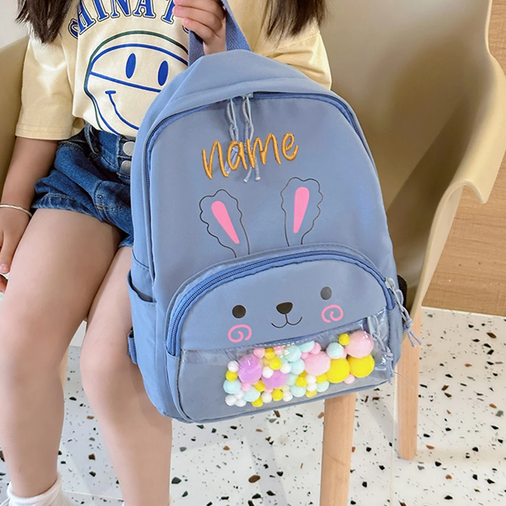 Name Customized Fashion Cute Outgoing Girls' Backpack, Personalized Embroidery Little Rabbit Kindergarten Girls' Schoolbag