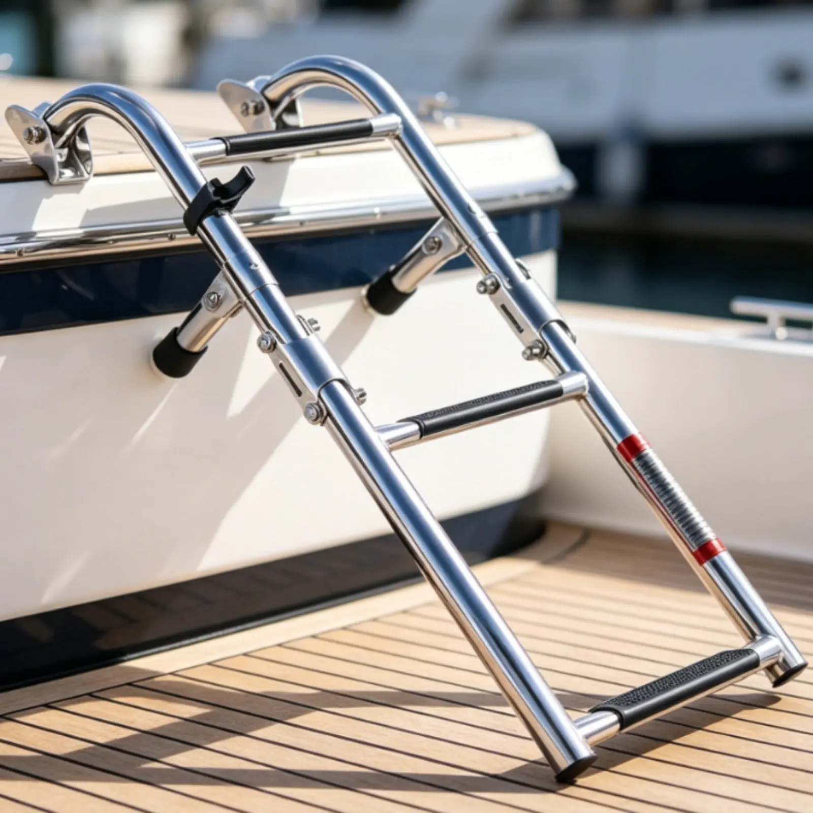 

Stainless Steel Folding Boat Ladder Compact Fold Side Mount Transom Ladder Marine Hardware Non-Slip Heavy Duty for Yacht