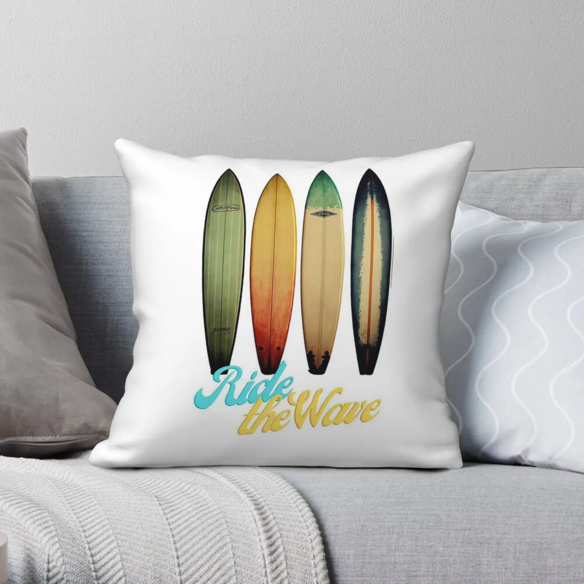 Surfboards Ride The Wave Square Pillowcase Polyester Linen Velvet Pattern Zip Decorative Sofa Seater Cushion Cover