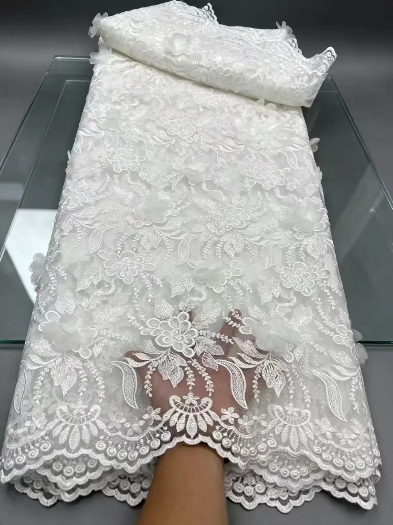 African Embroidered Guipure Cupion Lace Skin Friendly Cord Sequins Fabric Middle East Wedding Formal Mermaid Dress Fashion Sew