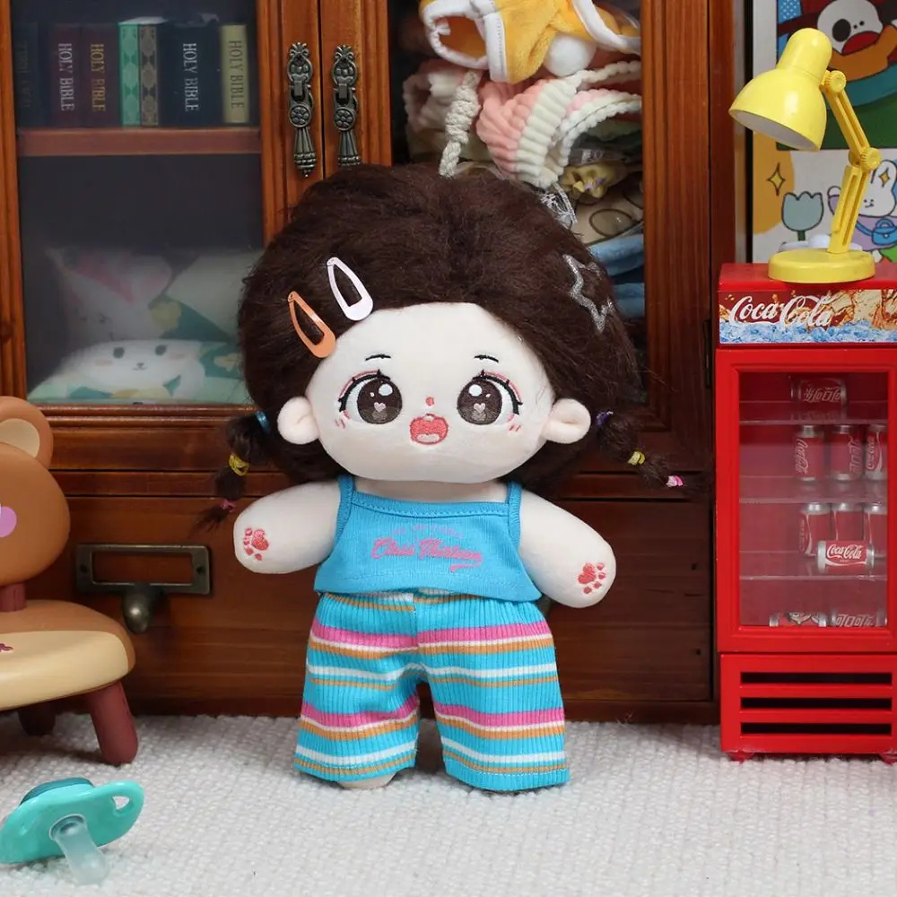 

Хлопковая кукла с мультяшным узором, 20 см, одежда для куклы, игровой домик, футболка для куклы, шорты, хлопковая кукла, полоса, комбинезон для куклы, костюм
