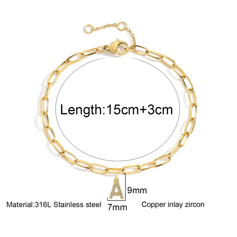 luxury Gold Color Pave Zircon Initial Letter Bracelet for Women 26 Tiny Alphabet Bracelet Chain Link Name Bracelet Jewelry Gift