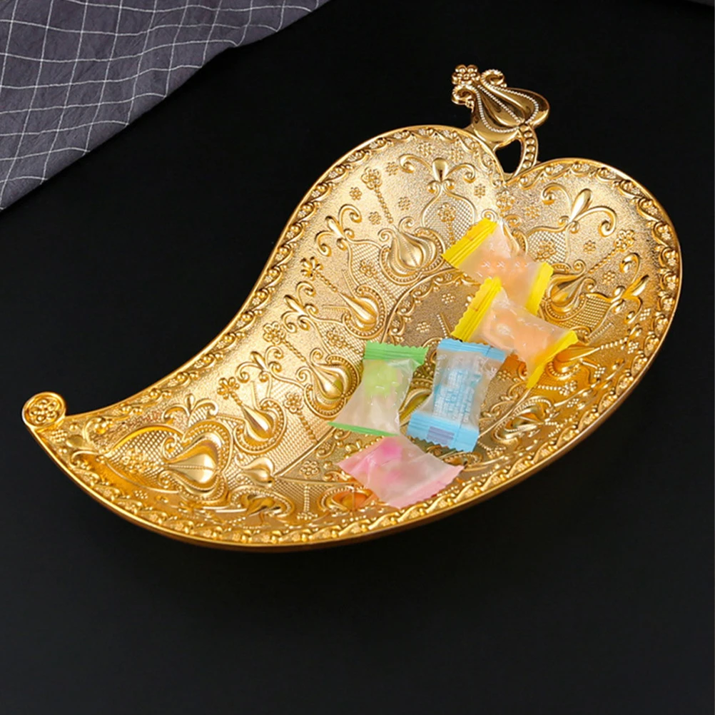 

Crown Relief Snack Tray Decorative Metal Serving Plate Jewelry Storage Dessert Fruit Beverage Tea Tray for Picnic Party Home