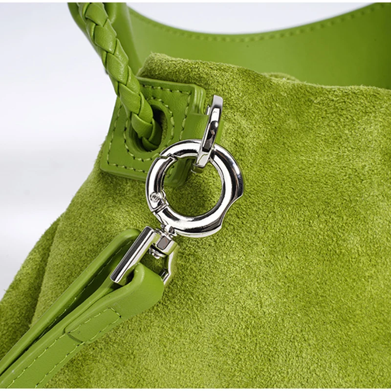 Designer-Umhängetasche aus Rindsleder und Wildleder, Glückshandtasche aus echtem Leder mit Kordelzug, lässige Cloud-Plissee-Umhängetasche für Damen – Detail 12