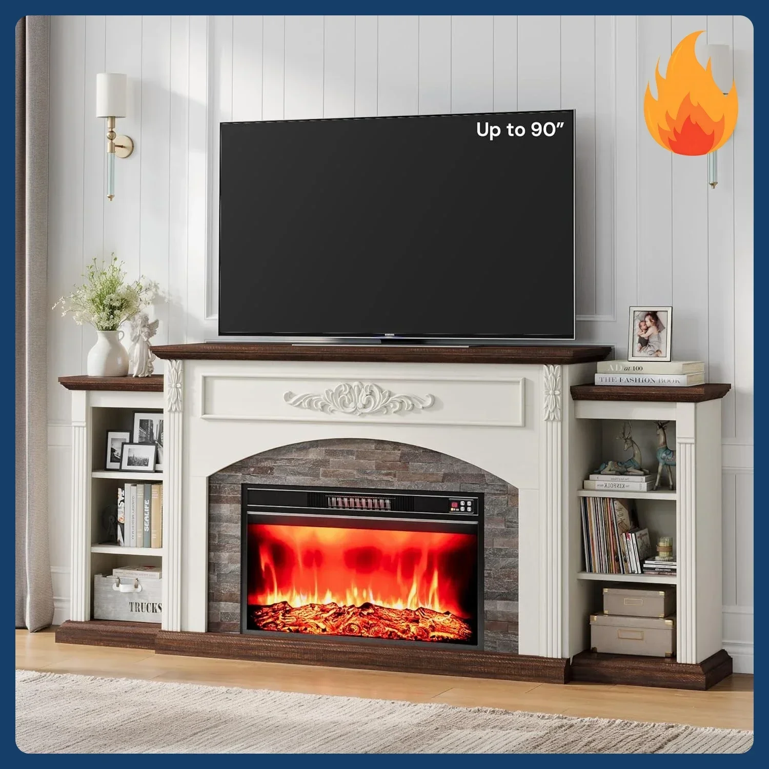 

[Discounted Price!]80" Electric Fireplace with Mantel, Fireplace TV Stand for TVs Up to 90",Modern Entertainment Center with Rea