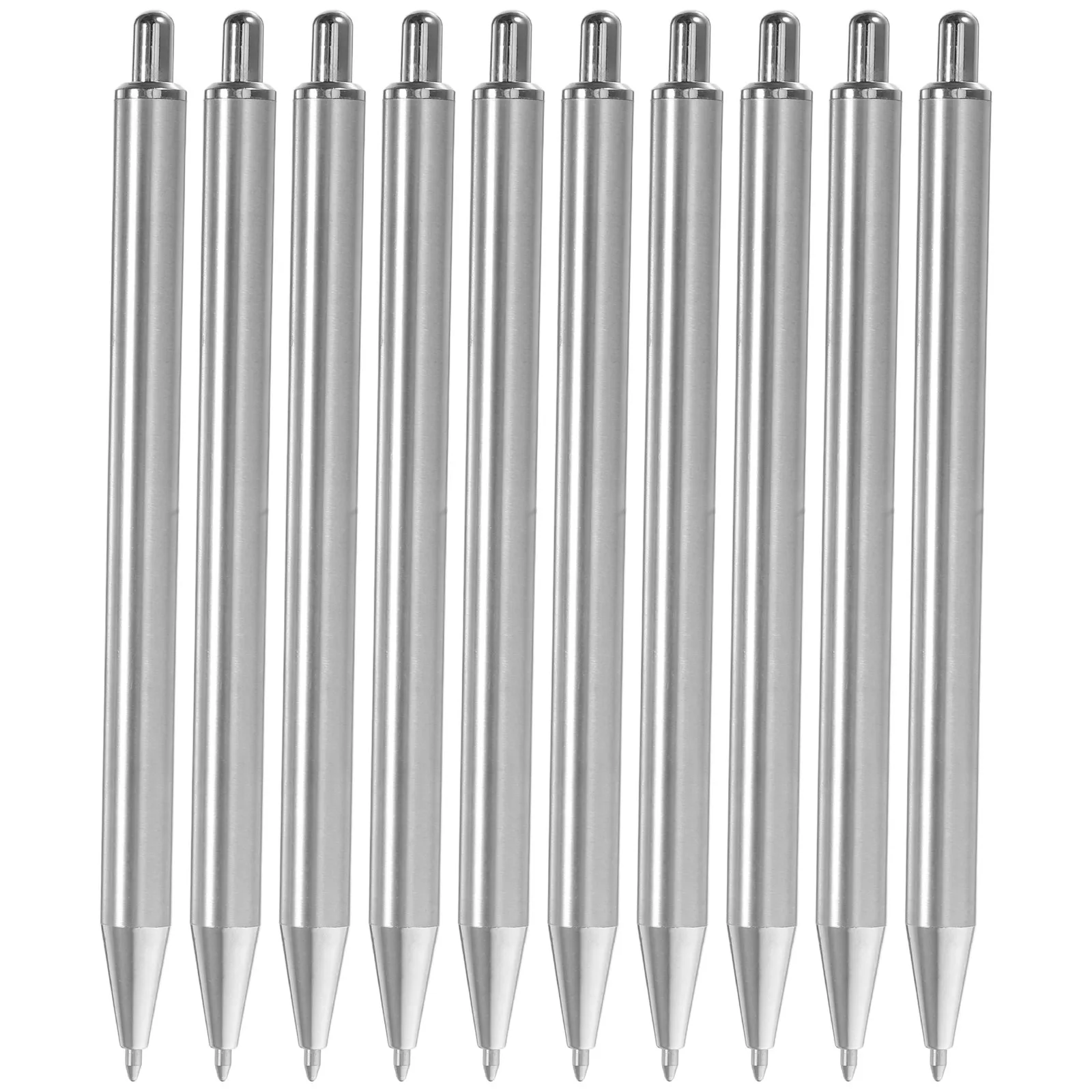 

10Pcs Stainless Steel Ballpoint Pens Comfortable Grip Smooth Writing Office School Portable Reliable Black Ink