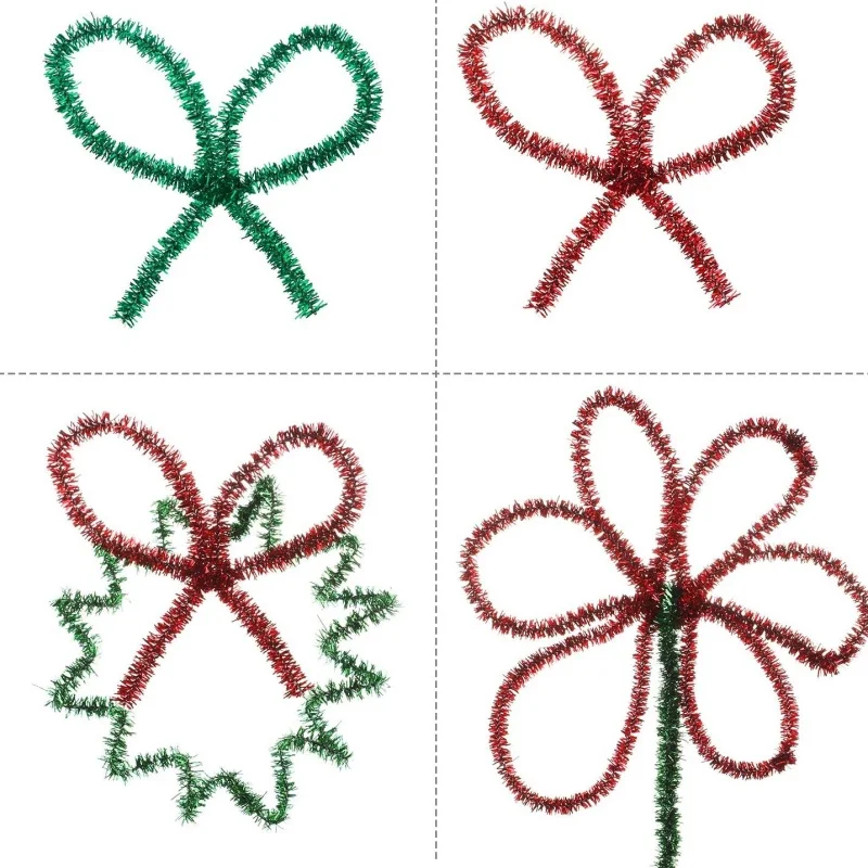 100/200 pezzi Detergenti per tubi glitter natalizi Detergenti per tubi artigianali Steli colorati in ciniglia per decorazioni natalizie artigianali fai-da-te