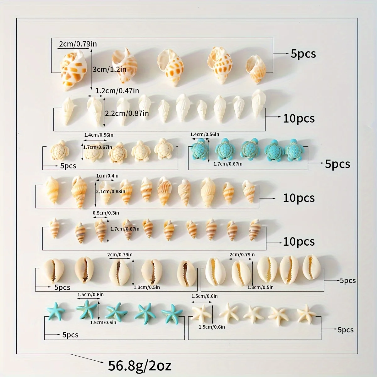 65 Natural Shell Pendant Sets Of Various Sizes For Diy Jewelry Making, Including Hand Drilled Shells, Starfish, And Pendants