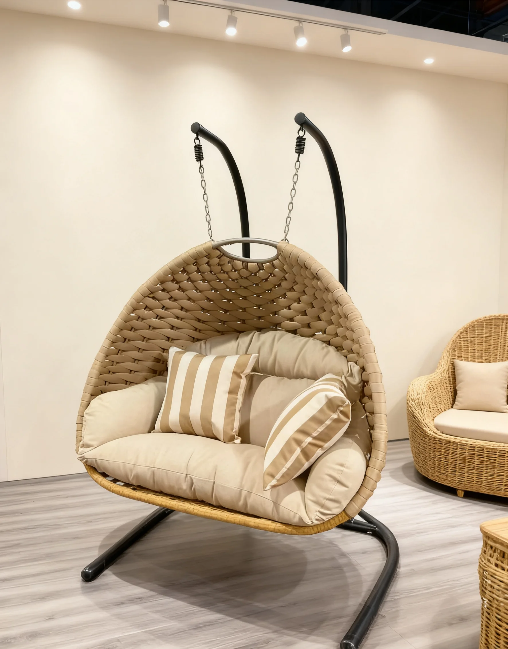

Modern Fabric Outdoor Furniture Hanging Swing Chair 2-Seater for Indoor-Outdoor Use in Living Room & Courtyard